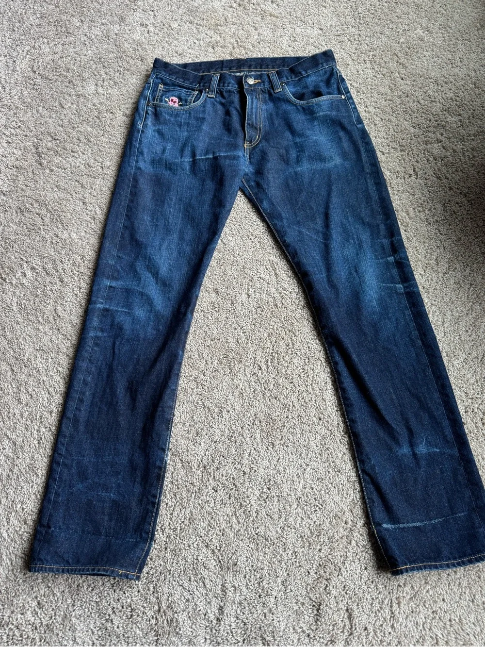 RARE Billabong Boys Club Ice Cream embroidered distressed Jeans skull medium